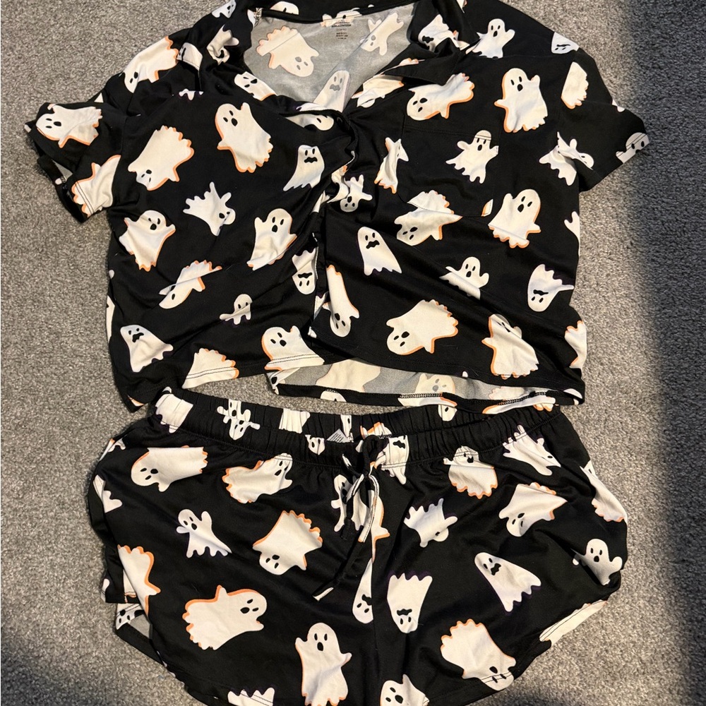 Ghost Print Black Pajama Set